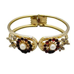 Vintage Rhinestone Clamper Bracelet (A1082)
